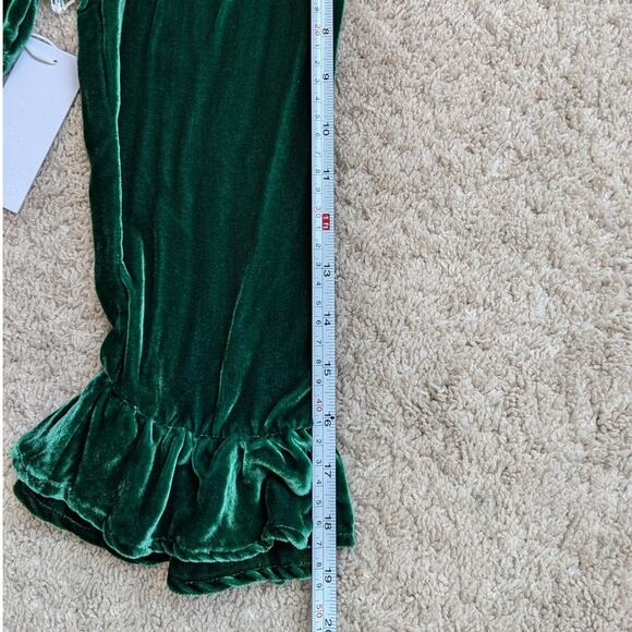 NWOT Reformation Mountain Emerald Green Velvet Mini Ruffle Holiday Dress, - Picture 11 of 14